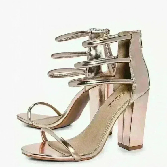 Women's Boohoo Lois Three Strap Ankle Band Block Heels Rose Gold Sz 8US 6UK $43 - Picture 2 of 5